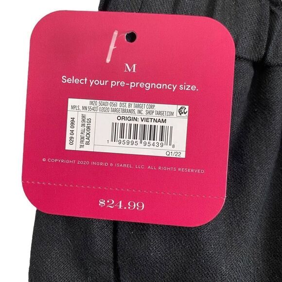 Isabel Maternity Tie-Front, Pull On, Elastic Waist Black Shorts size Medium NEW - Picture 4 of 5